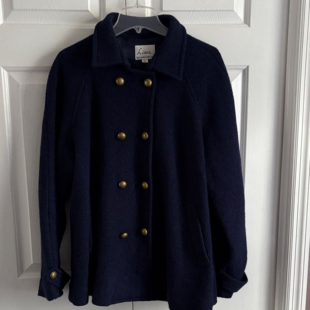 Linea by Louis Dell'Olio Vintage Classic Blue Swing Coat with Gold Accents - Picture 3 of 15